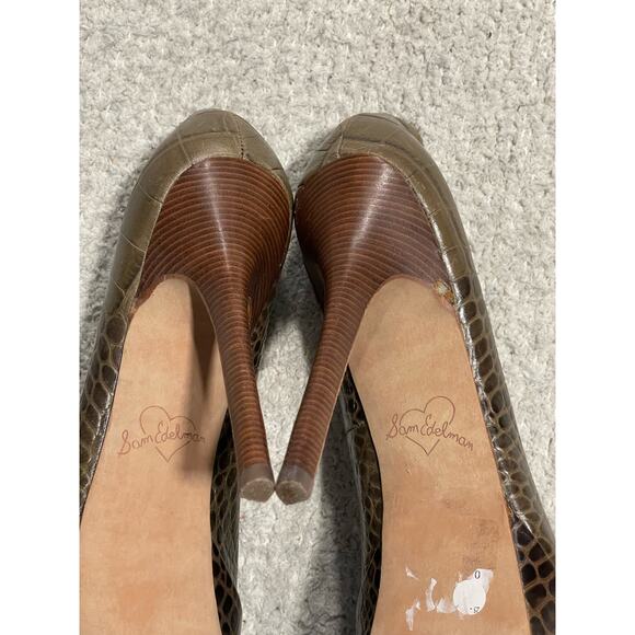 Sam Edelman Womens 8.5 M Niland Peep Toe Leather Heels Reptile 49879252 Brown - Picture 9 of 13